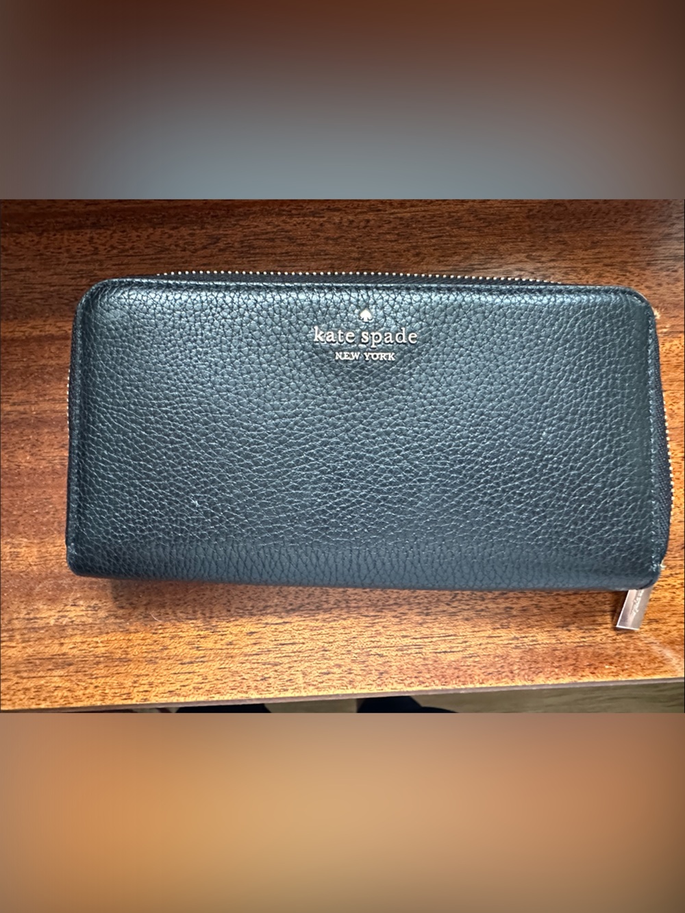 kate spade black pebbled zip-around wallet